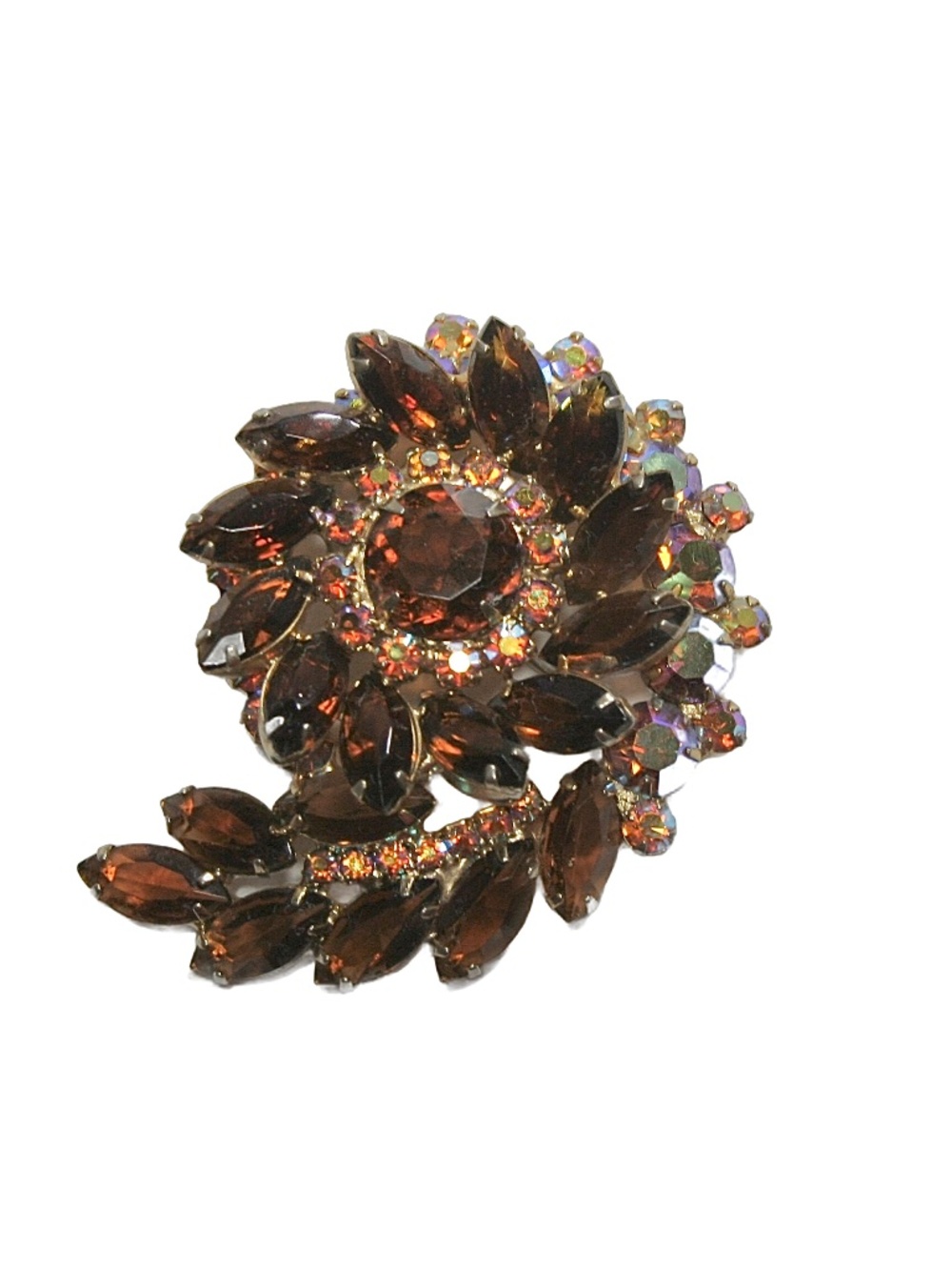 Juliana Brooch, Topaz Colored and Iridescent Rhinestone